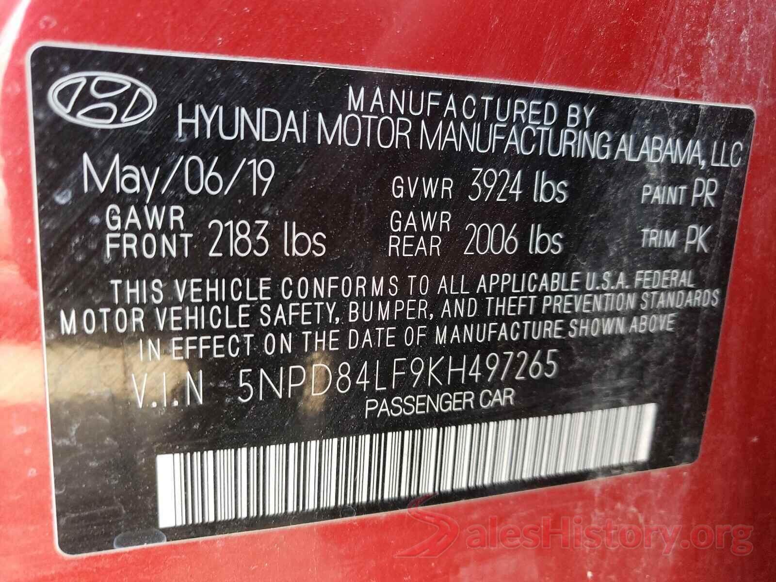 5NPD84LF9KH497265 2019 HYUNDAI ELANTRA