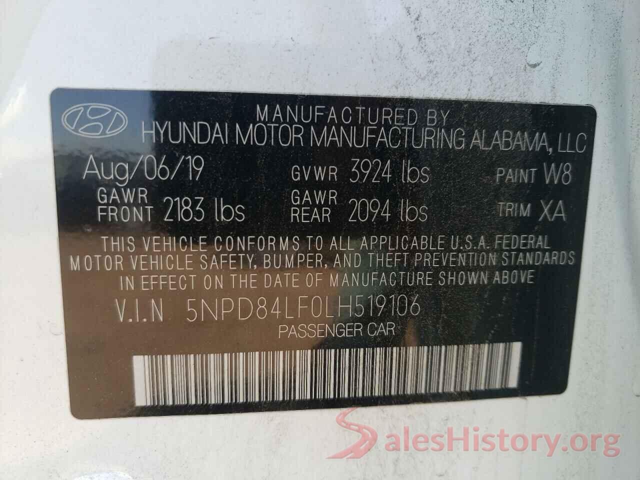 5NPD84LF0LH519106 2020 HYUNDAI ELANTRA