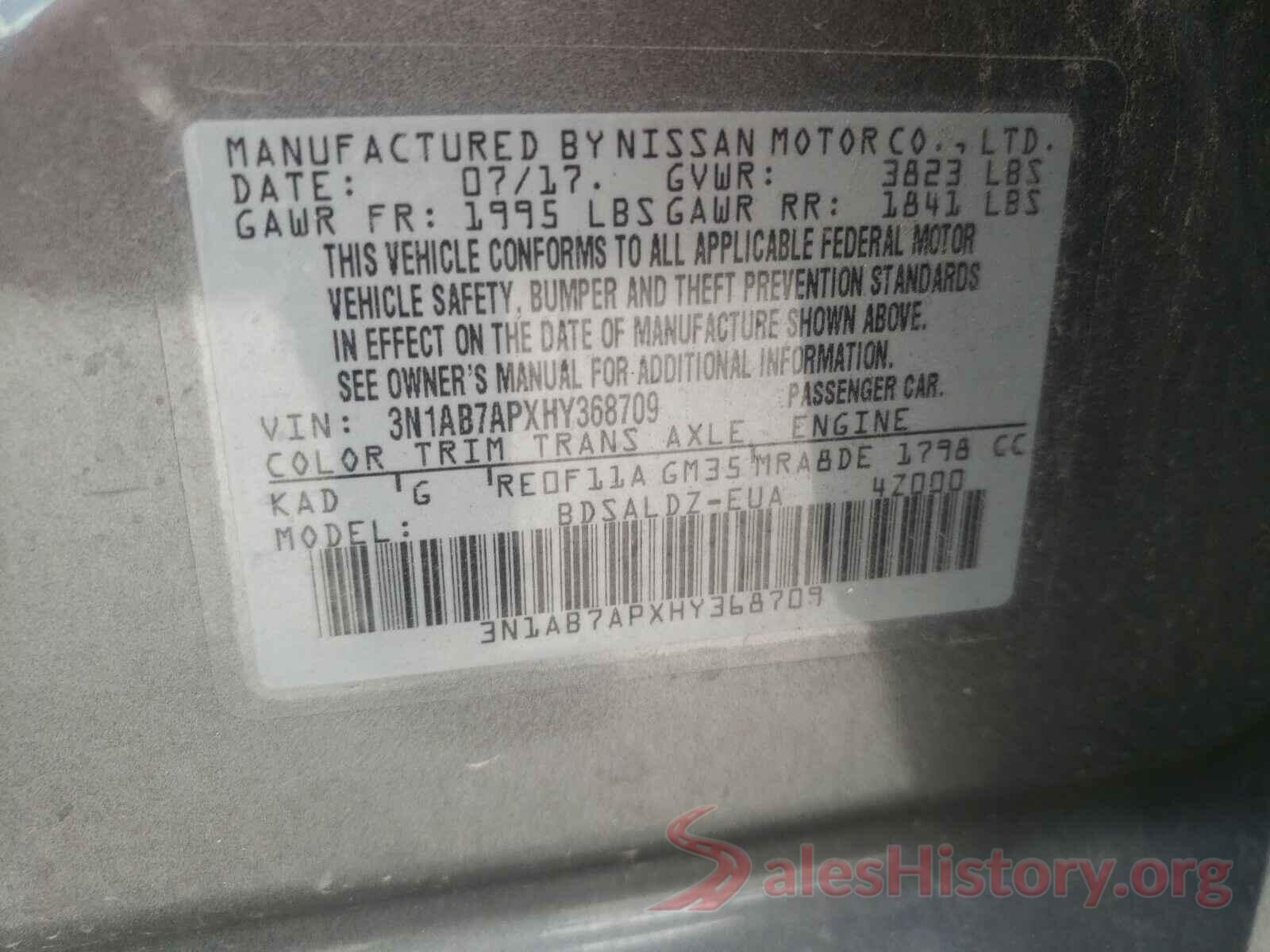 3N1AB7APXHY368709 2017 NISSAN SENTRA