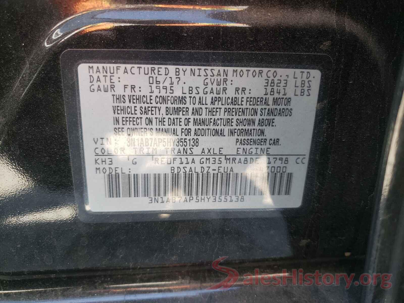 3N1AB7AP5HY355138 2017 NISSAN SENTRA