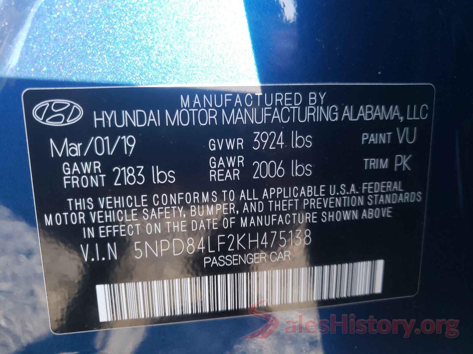 5NPD84LF2KH475138 2019 HYUNDAI ELANTRA