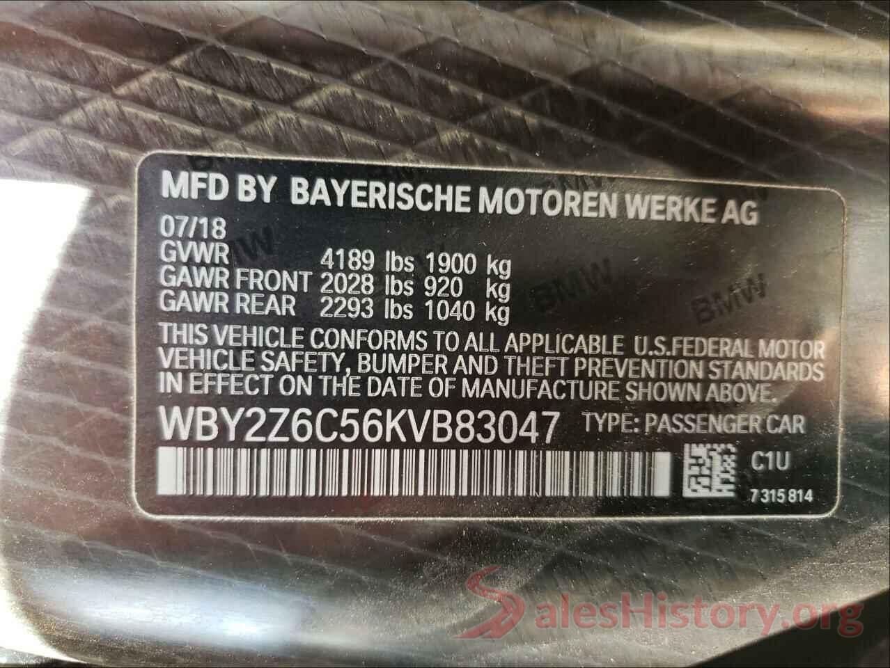 WBY2Z6C56KVB83047 2019 BMW I SERIES