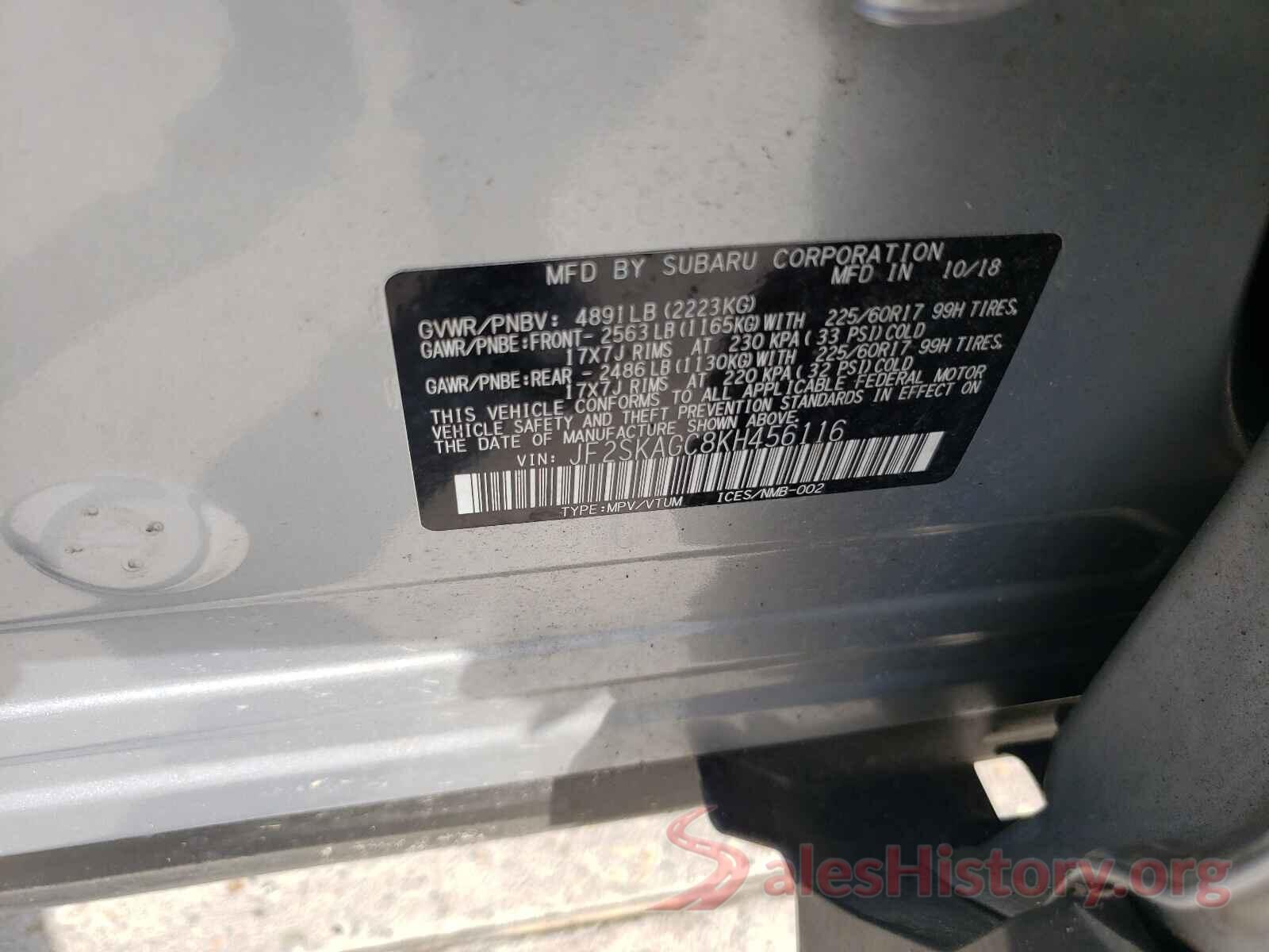 JF2SKAGC8KH456116 2019 SUBARU FORESTER