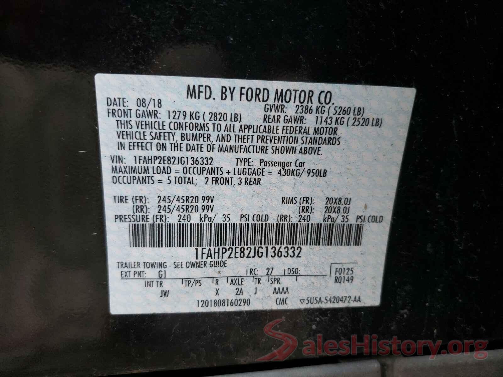 1FAHP2E82JG136332 2018 FORD TAURUS