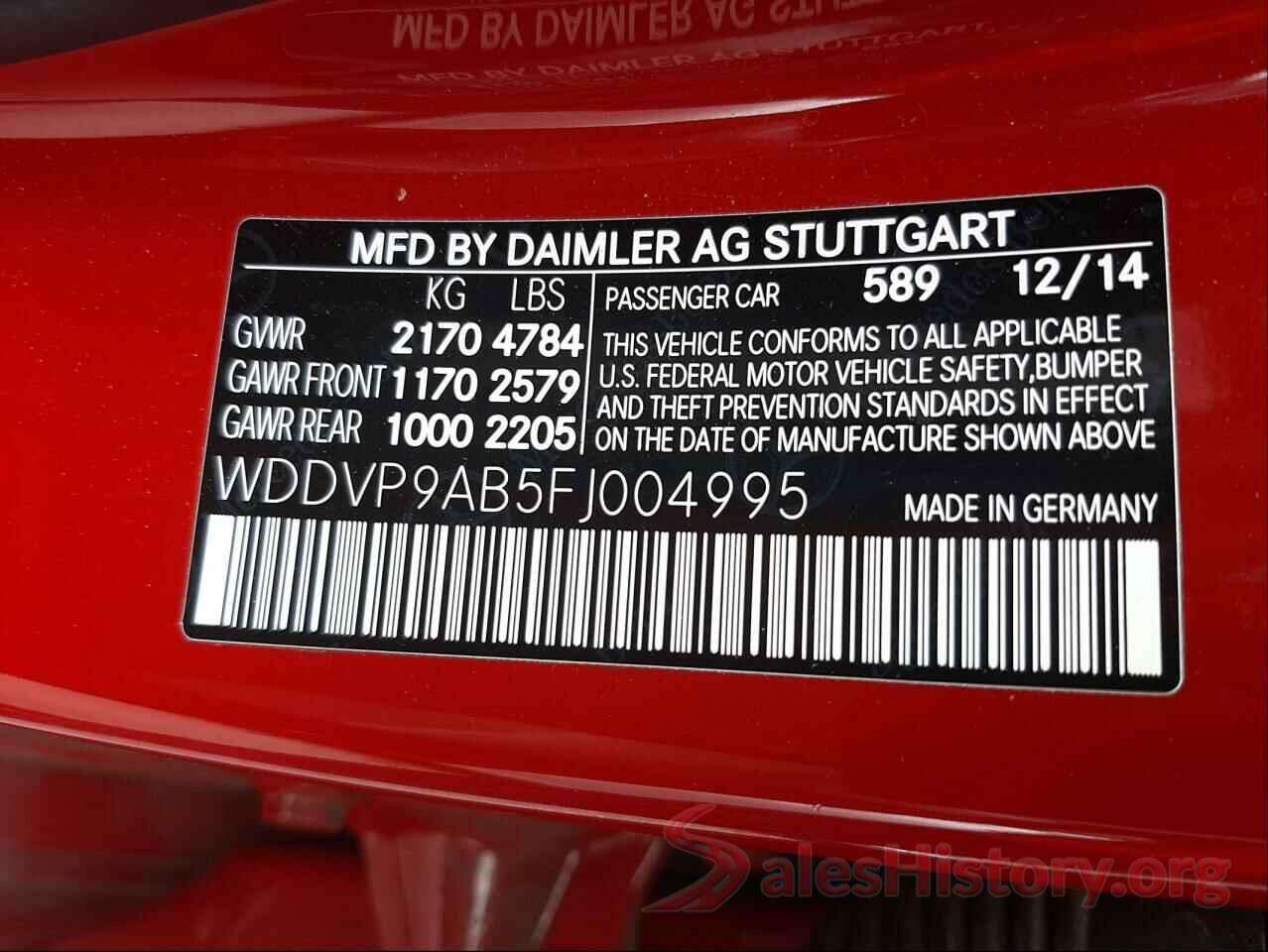 WDDVP9AB5FJ004995 2015 MERCEDES-BENZ B-CLASS