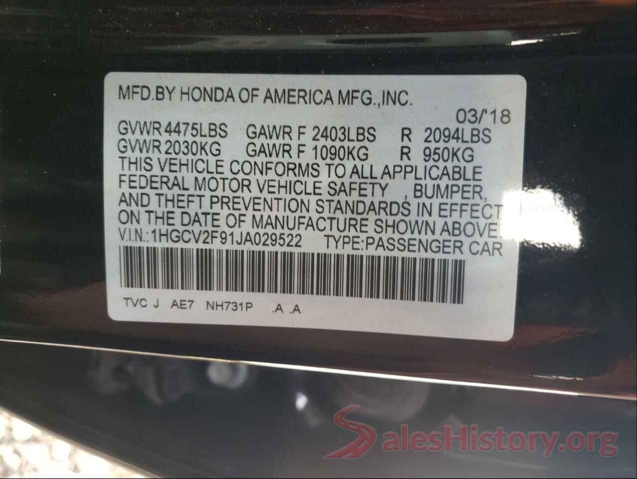 1HGCV2F91JA029522 2018 HONDA ACCORD