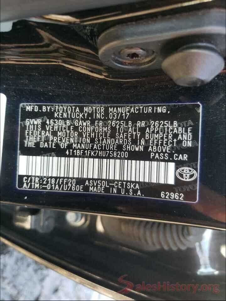 4T1BF1FK7HU758200 2017 TOYOTA CAMRY