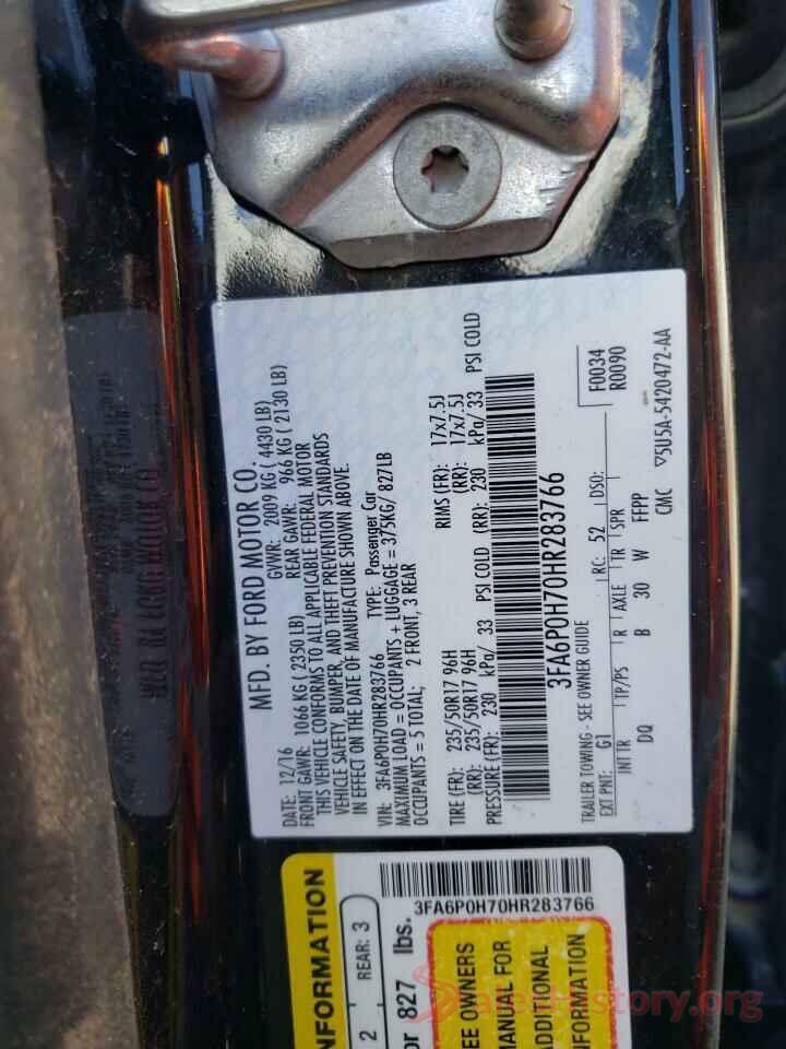 3FA6P0H70HR283766 2017 FORD FUSION