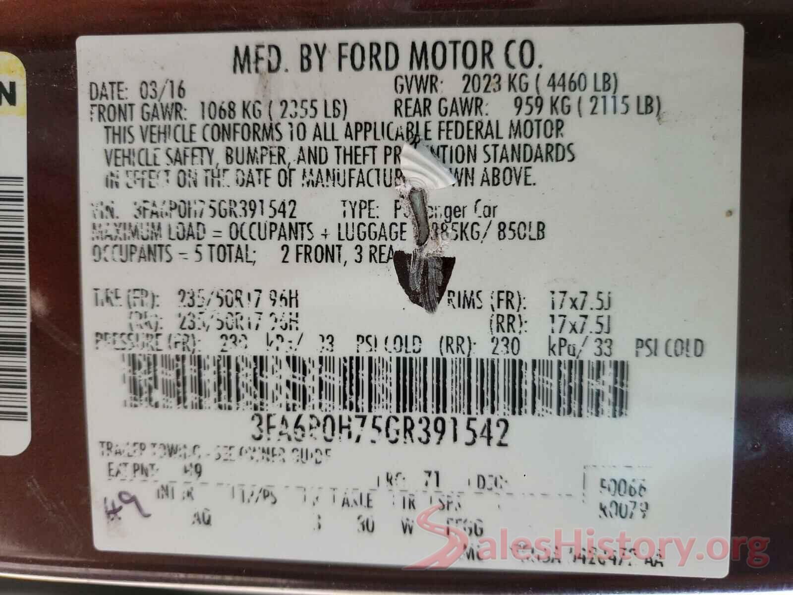 3FA6P0H75GR391542 2016 FORD FUSION