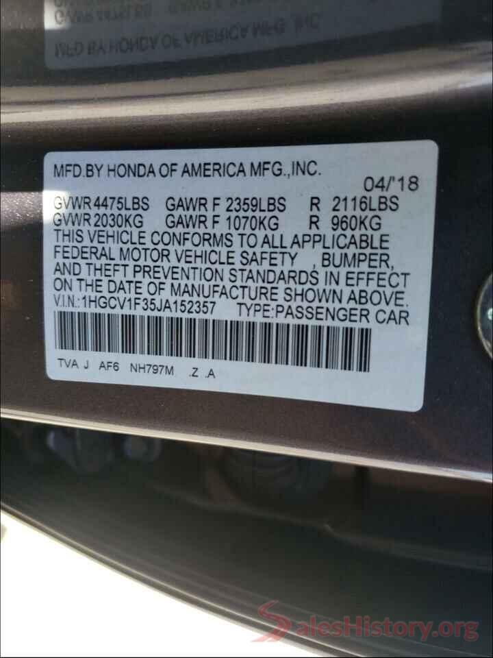 1HGCV1F35JA152357 2018 HONDA ACCORD