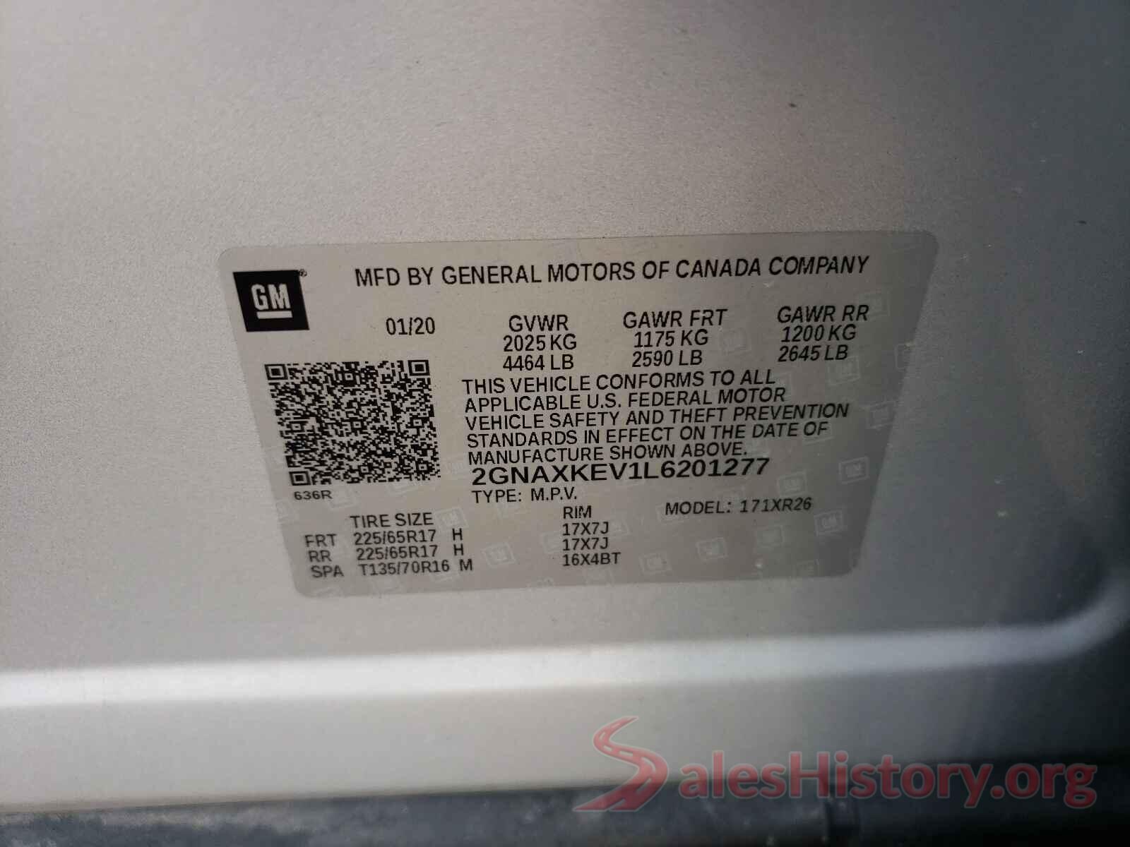 2GNAXKEV1L6201277 2020 CHEVROLET EQUINOX