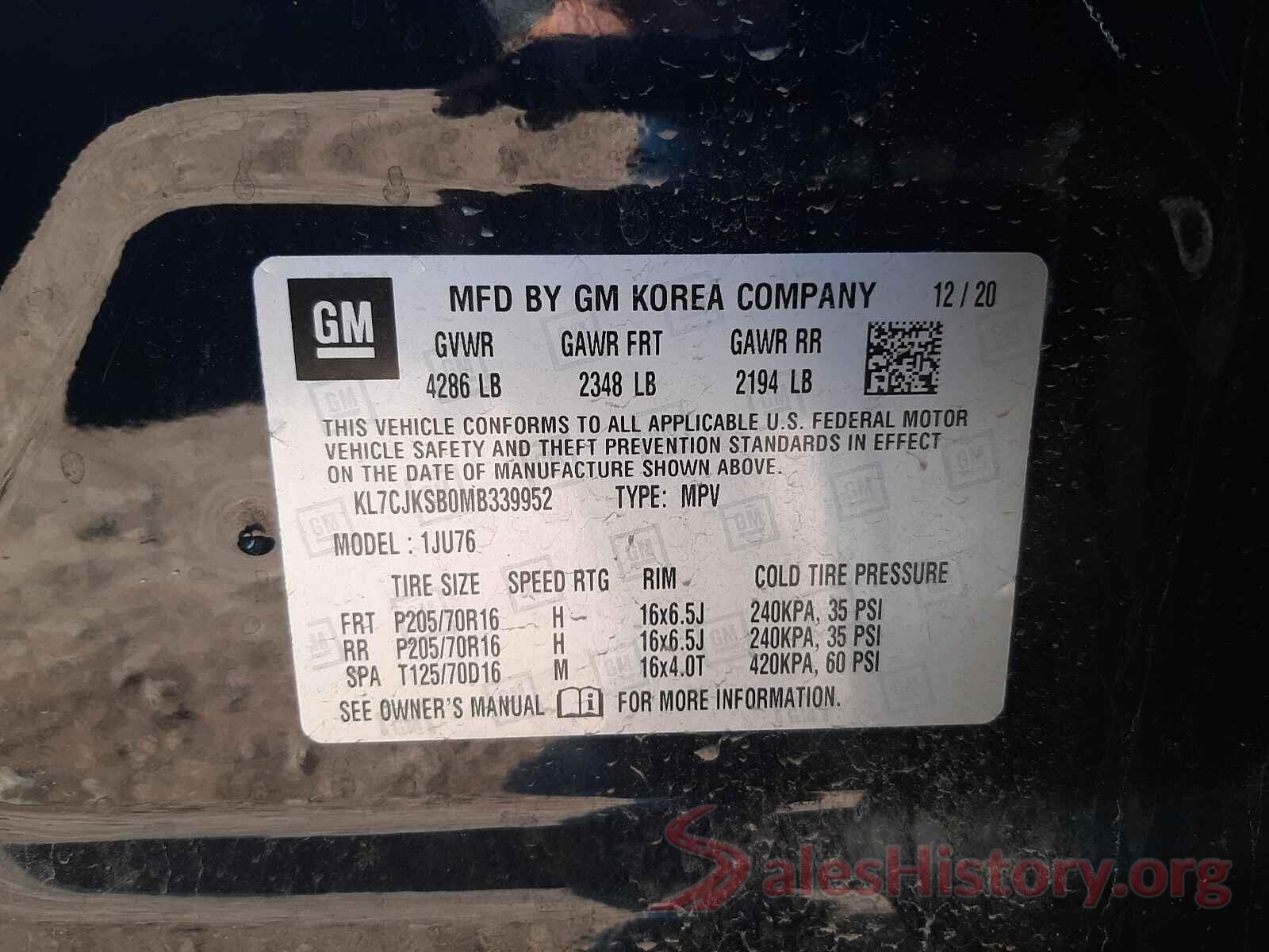 KL7CJKSB0MB339952 2021 CHEVROLET TRAX