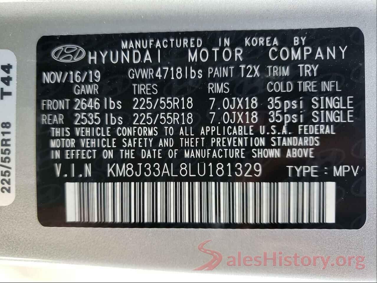 KM8J33AL8LU181329 2020 HYUNDAI TUCSON