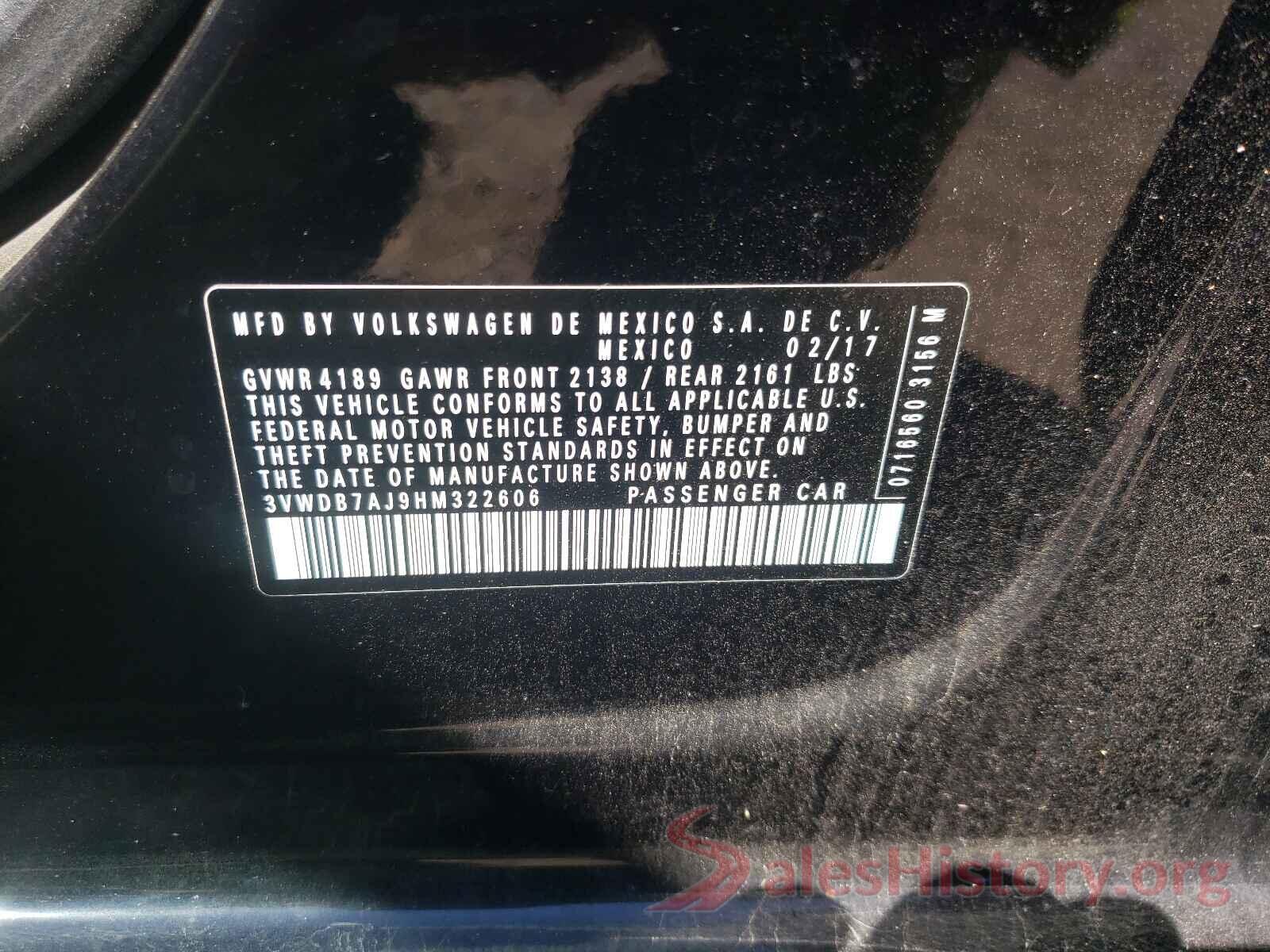 3VWDB7AJ9HM322606 2017 VOLKSWAGEN JETTA