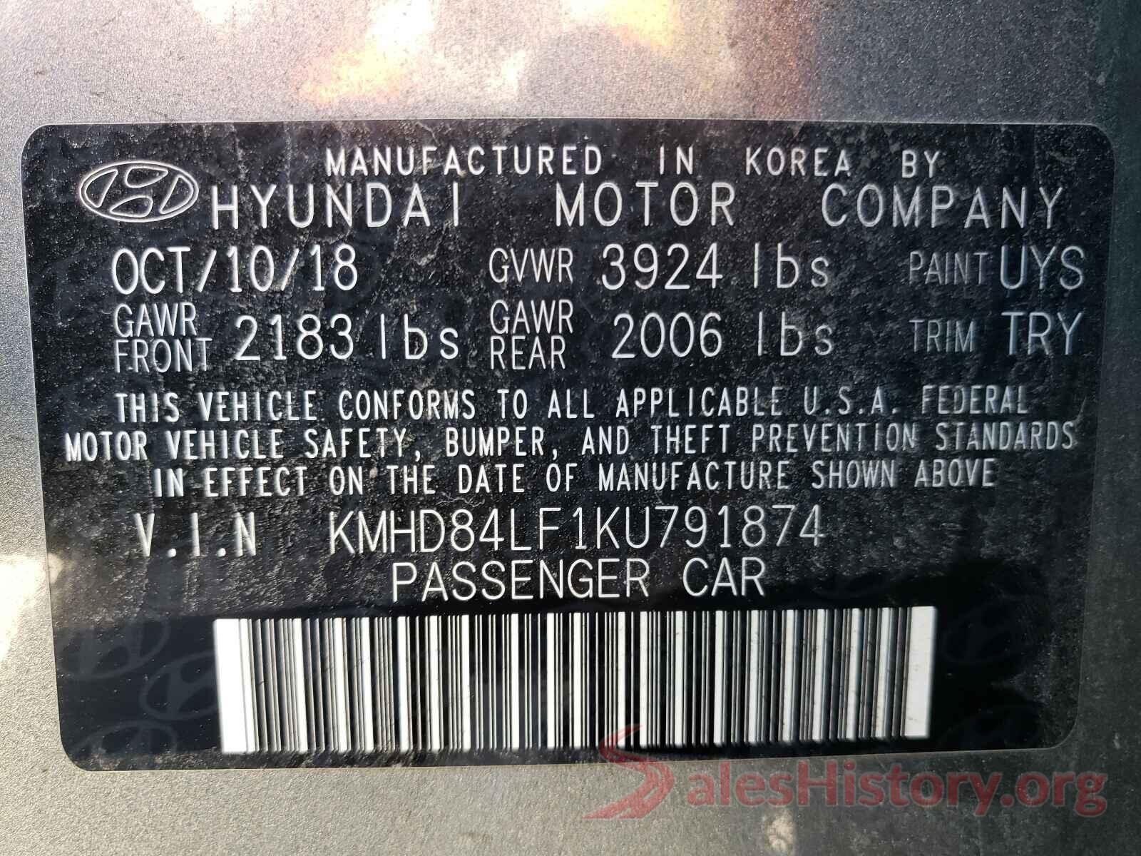 KMHD84LF1KU791874 2019 HYUNDAI ELANTRA