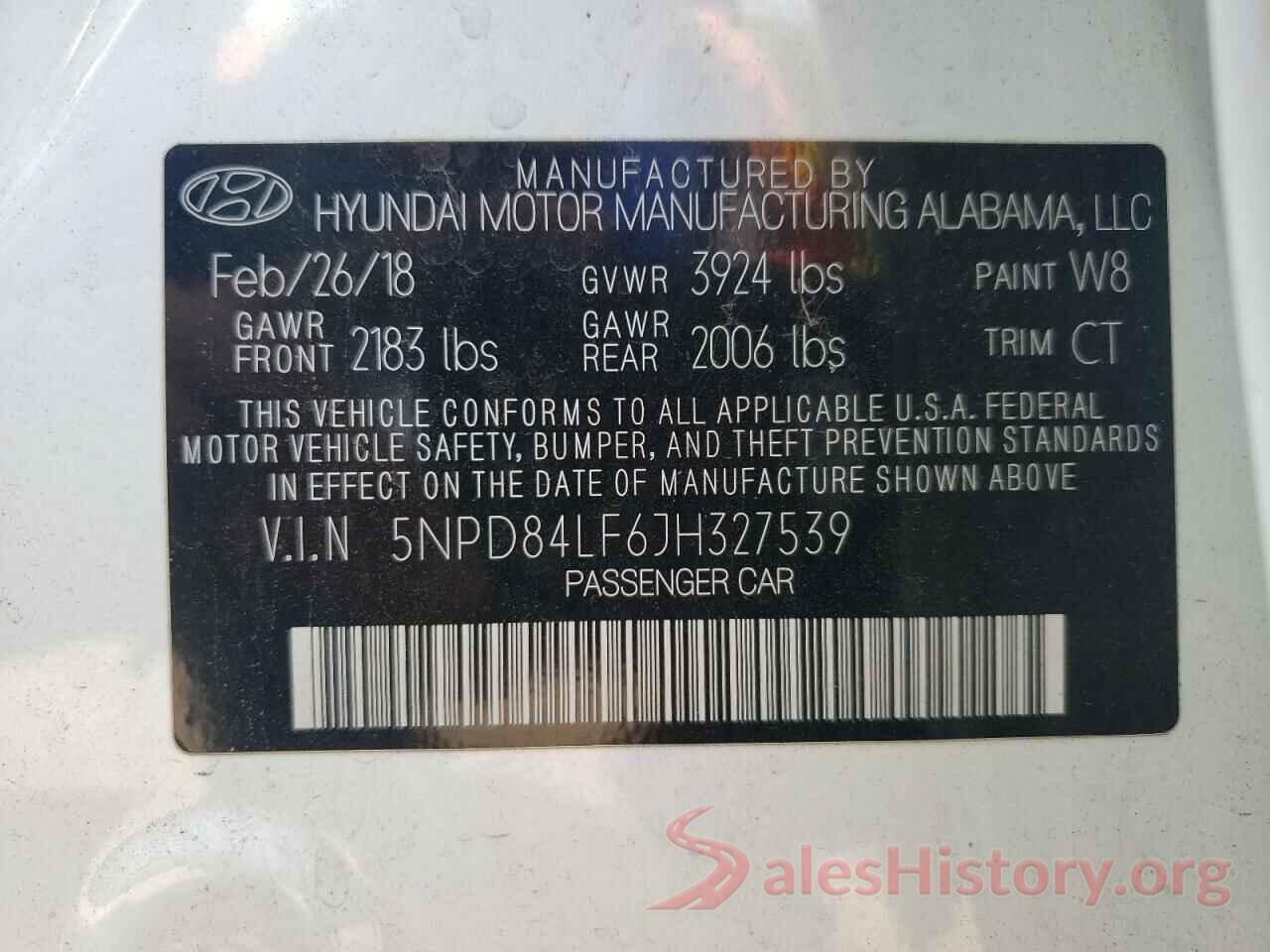 5NPD84LF6JH327539 2018 HYUNDAI ELANTRA