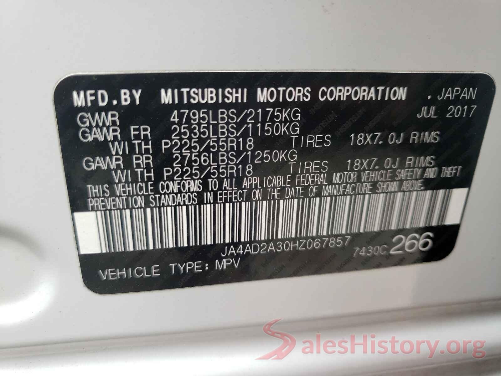 JA4AD2A30HZ067857 2017 MITSUBISHI OUTLANDER