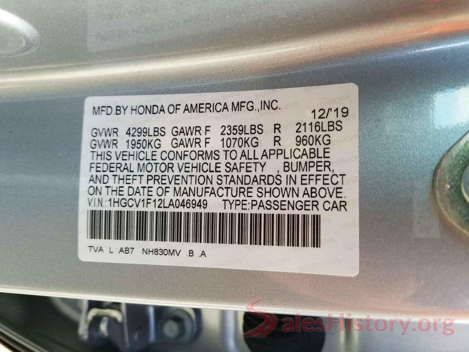 1HGCV1F12LA046949 2020 HONDA ACCORD