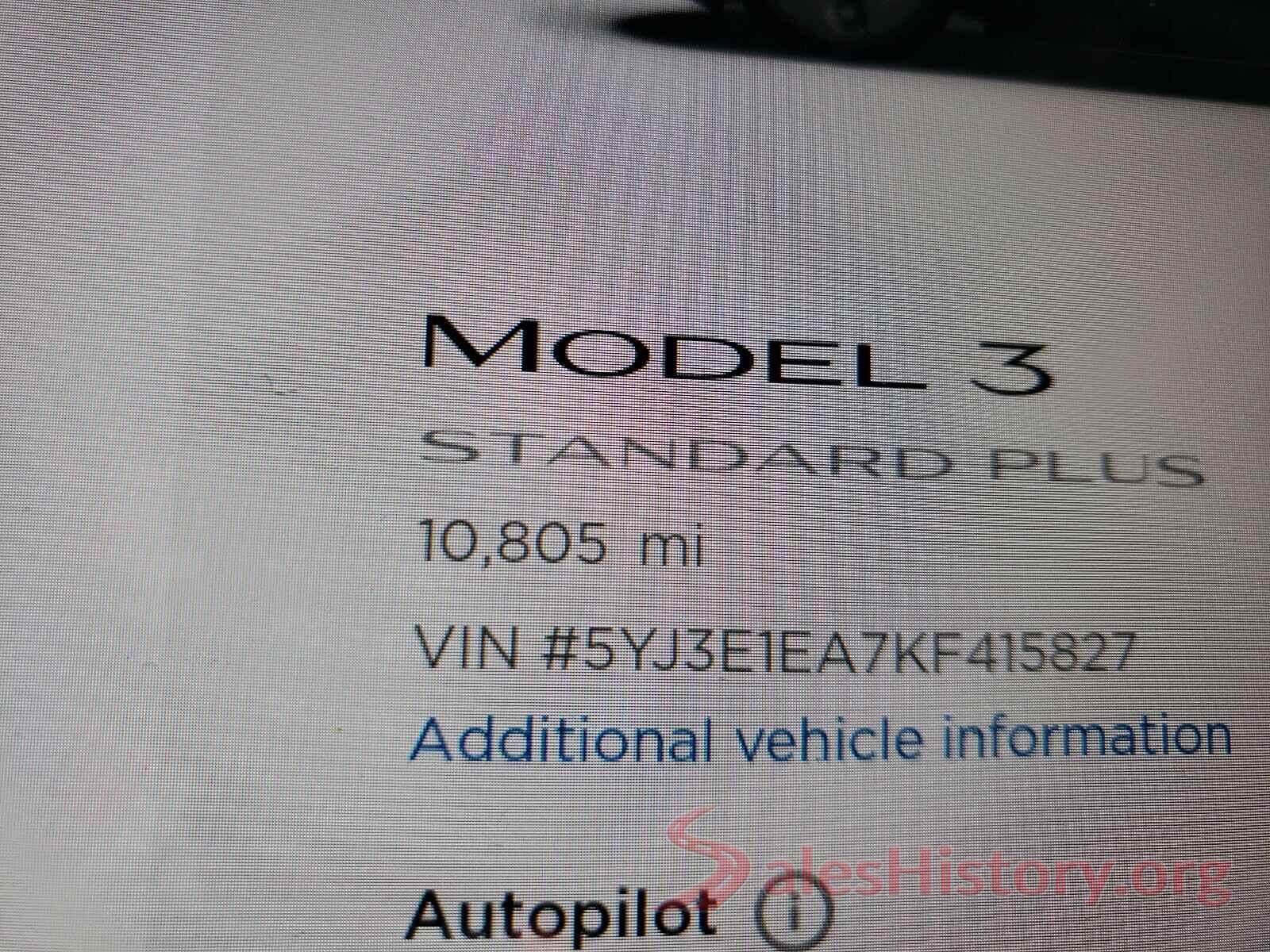 5YJ3E1EA7KF415827 2019 TESLA MODEL 3