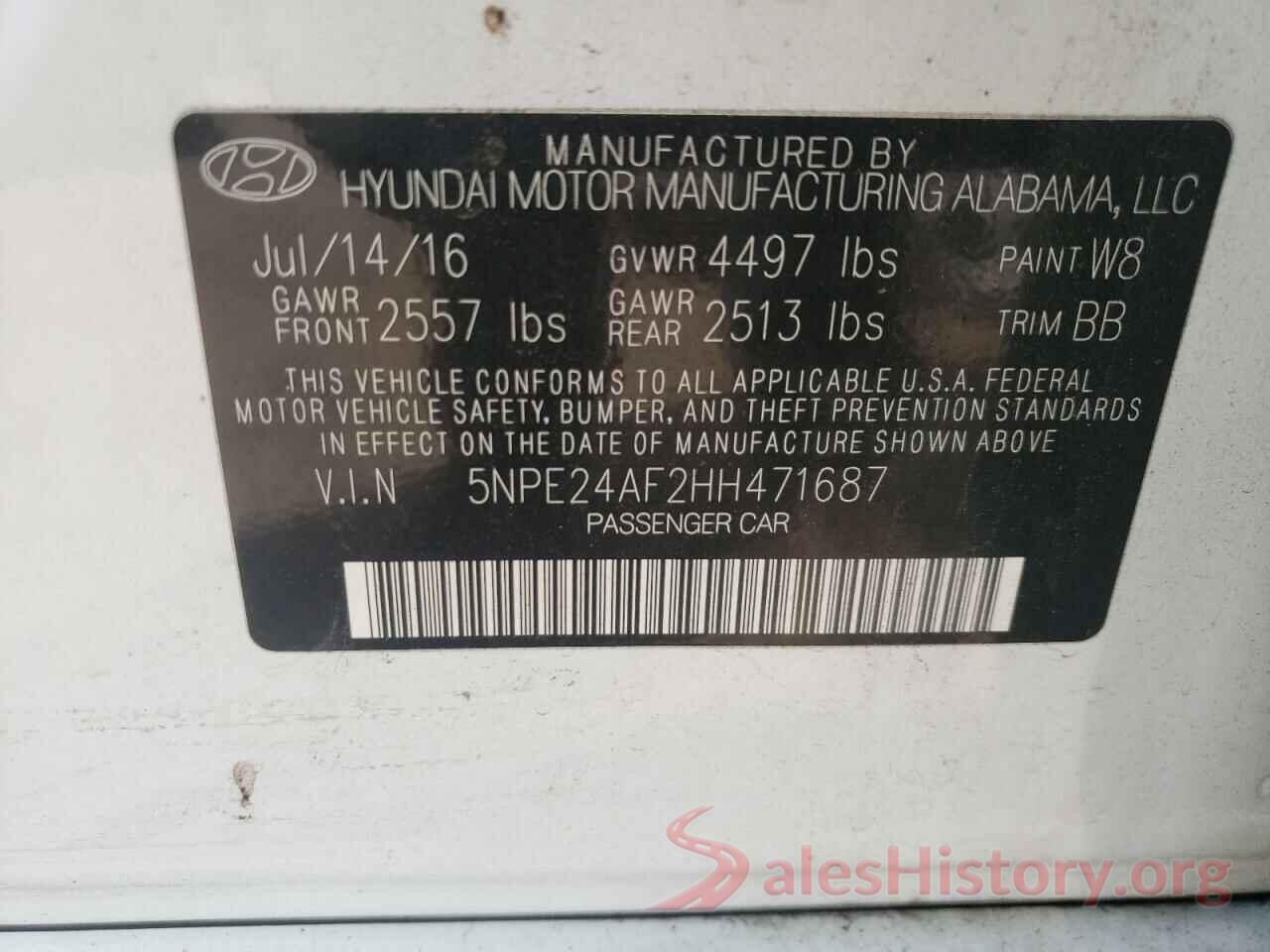 5NPE24AF2HH471687 2017 HYUNDAI SONATA