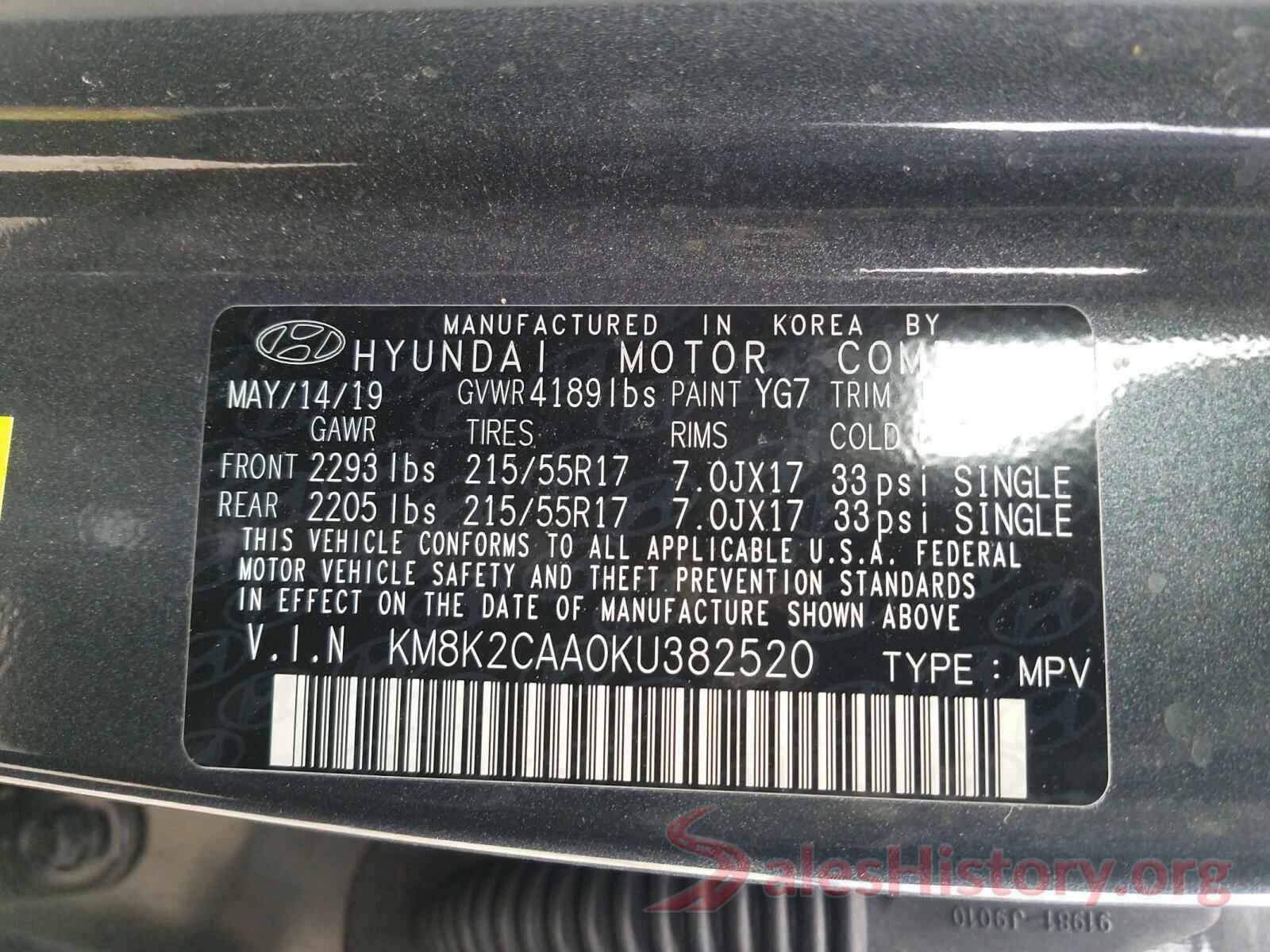 KM8K2CAA0KU382520 2019 HYUNDAI KONA