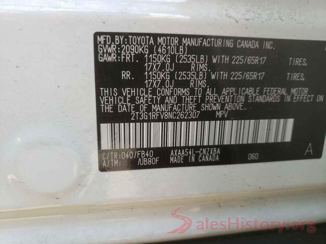 2T3G1RFV8NC262307 2022 TOYOTA RAV4