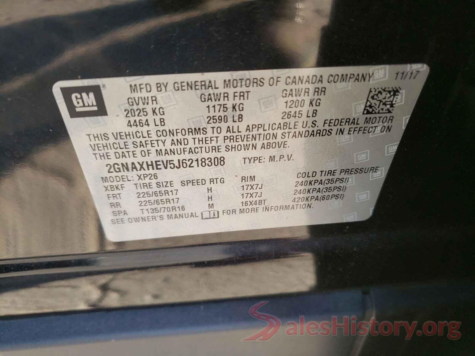 2GNAXHEV5J6218308 2018 CHEVROLET EQUINOX