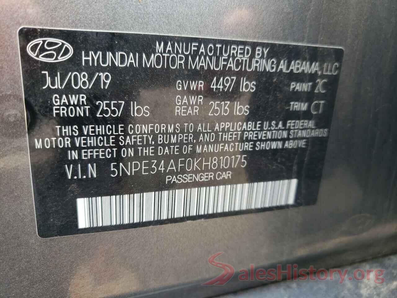 5NPE34AF0KH810175 2019 HYUNDAI SONATA