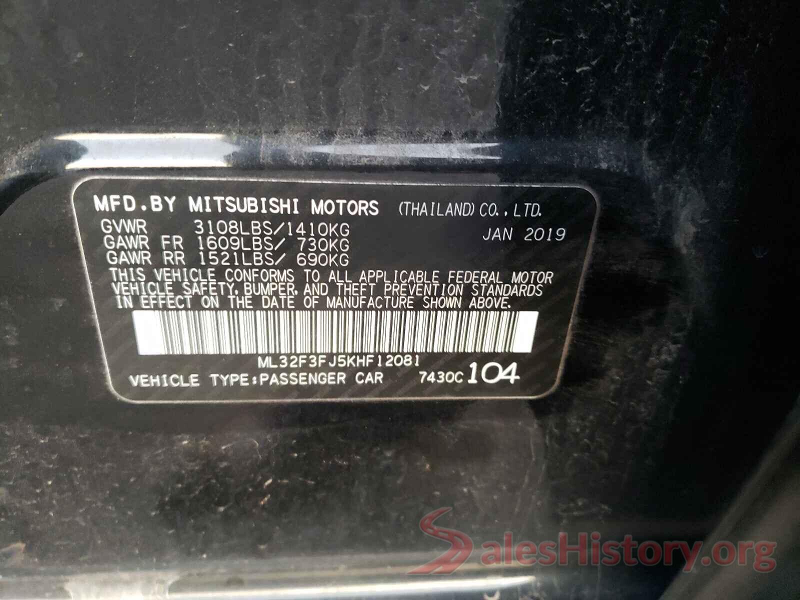 ML32F3FJ5KHF12081 2019 MITSUBISHI MIRAGE