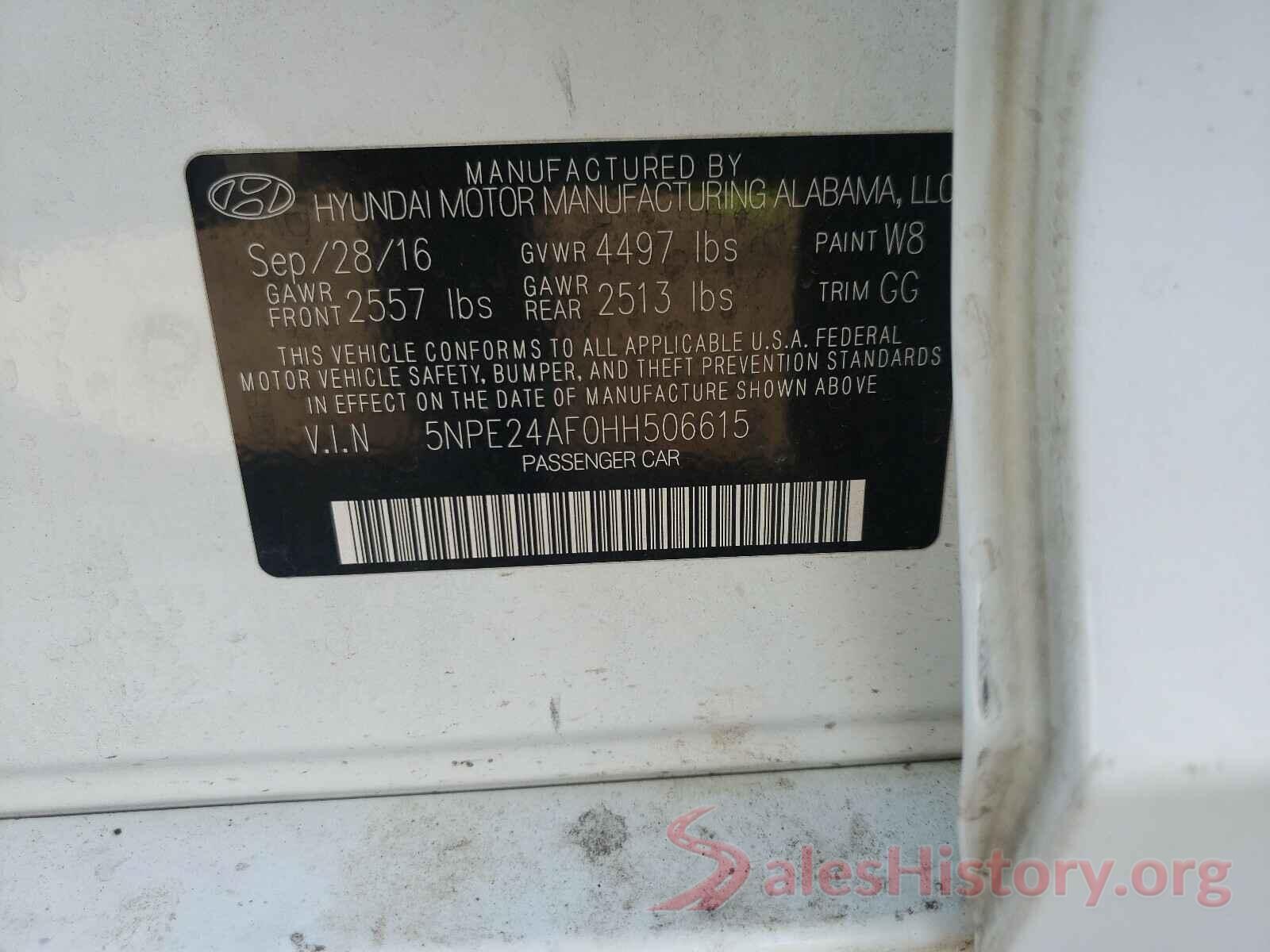 5NPE24AF0HH506615 2017 HYUNDAI SONATA