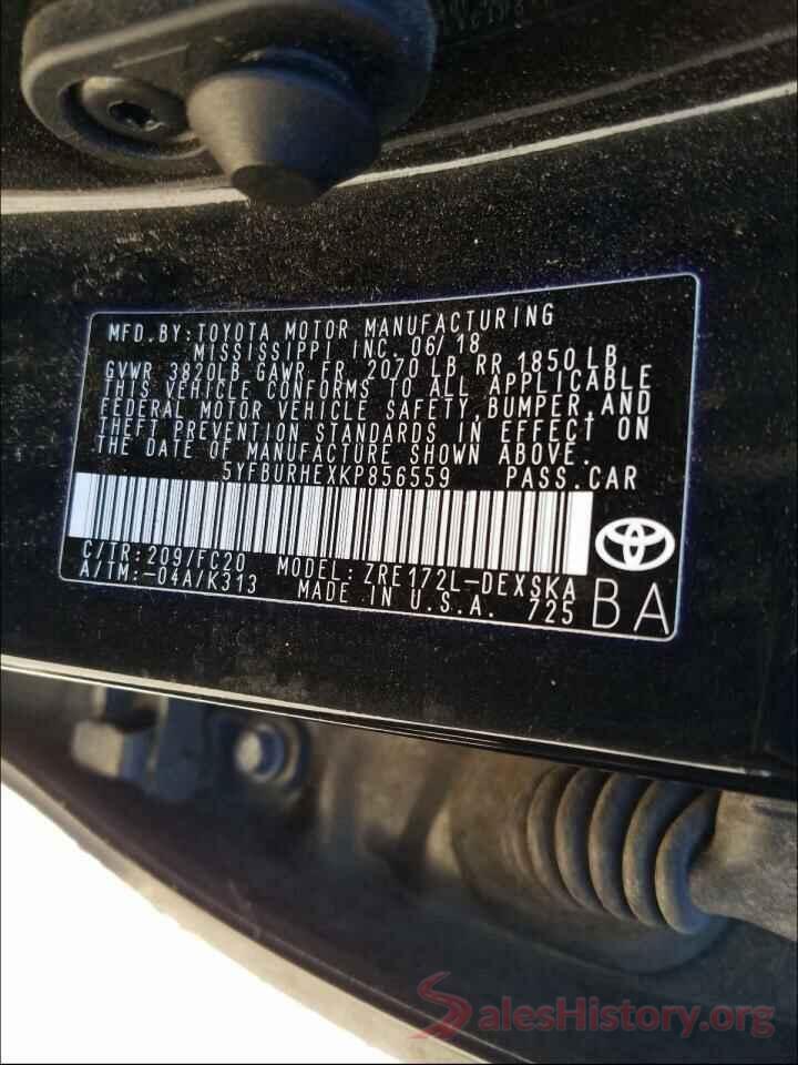 5YFBURHEXKP856559 2019 TOYOTA COROLLA