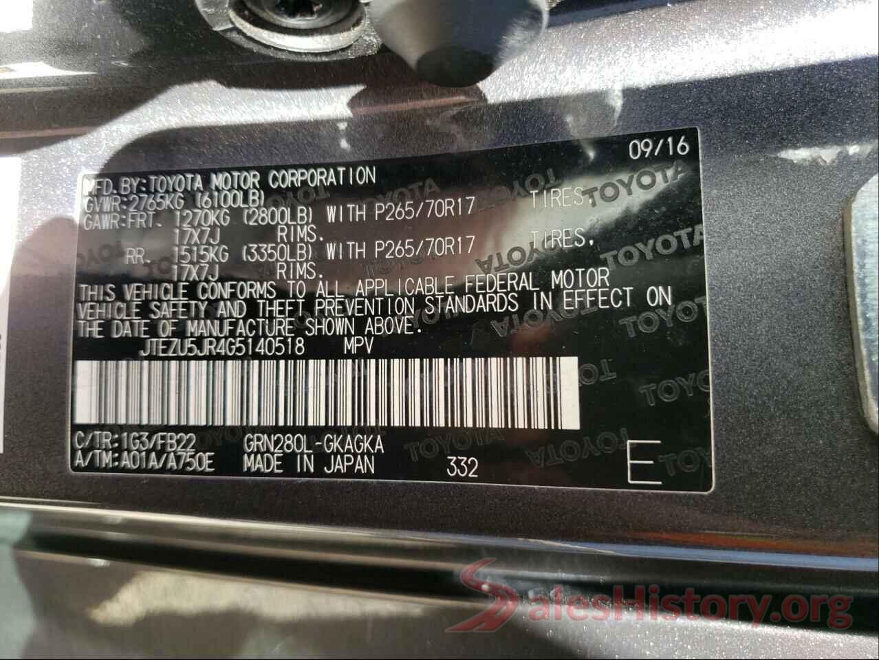 JTEZU5JR4G5140518 2016 TOYOTA 4RUNNER