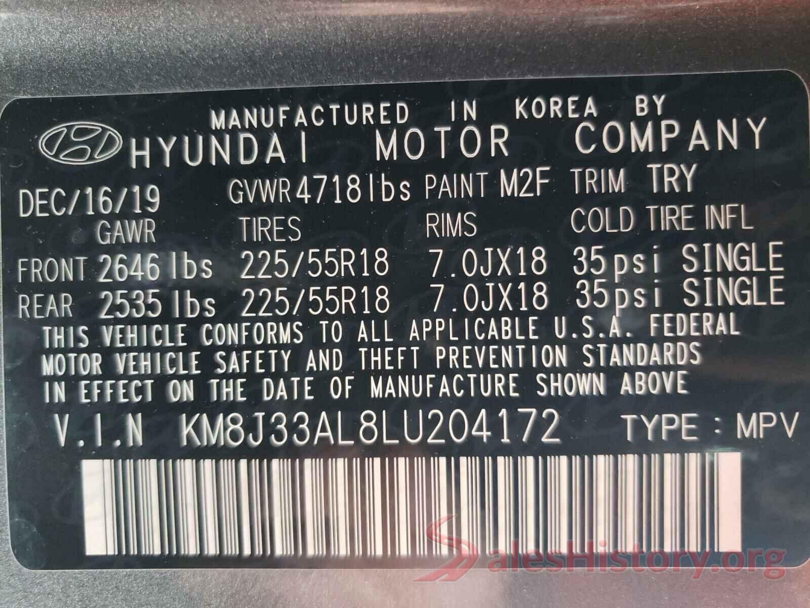 KM8J33AL8LU204172 2020 HYUNDAI TUCSON