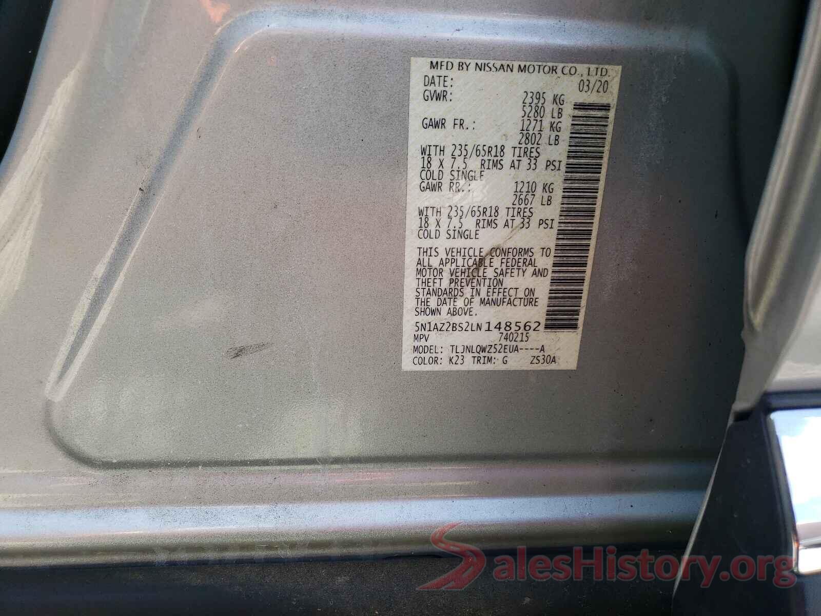 5N1AZ2BS2LN148562 2020 NISSAN MURANO