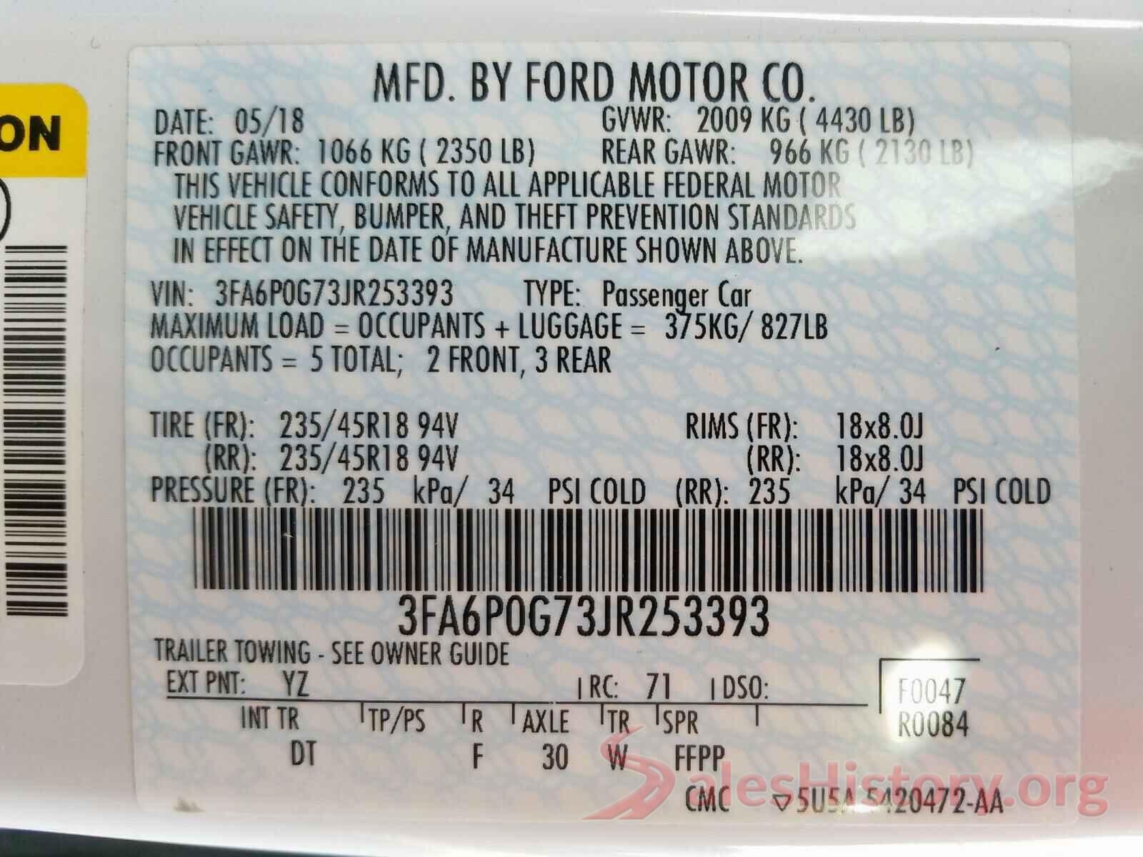 3FA6P0G73JR253393 2018 FORD FUSION