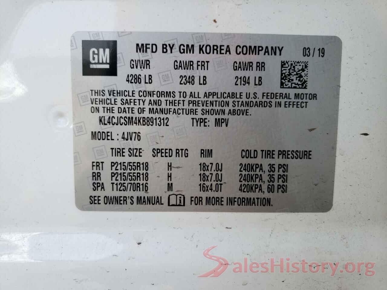 KL4CJCSM4KB891312 2019 BUICK ENCORE