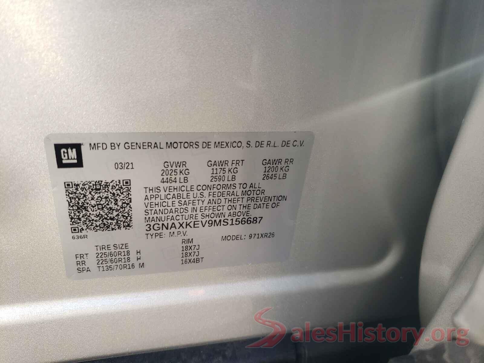 3GNAXKEV9MS156687 2021 CHEVROLET EQUINOX