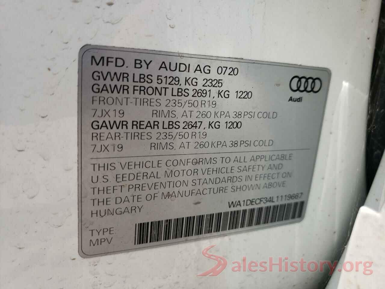 WA1DECF34L1119667 2020 AUDI Q3