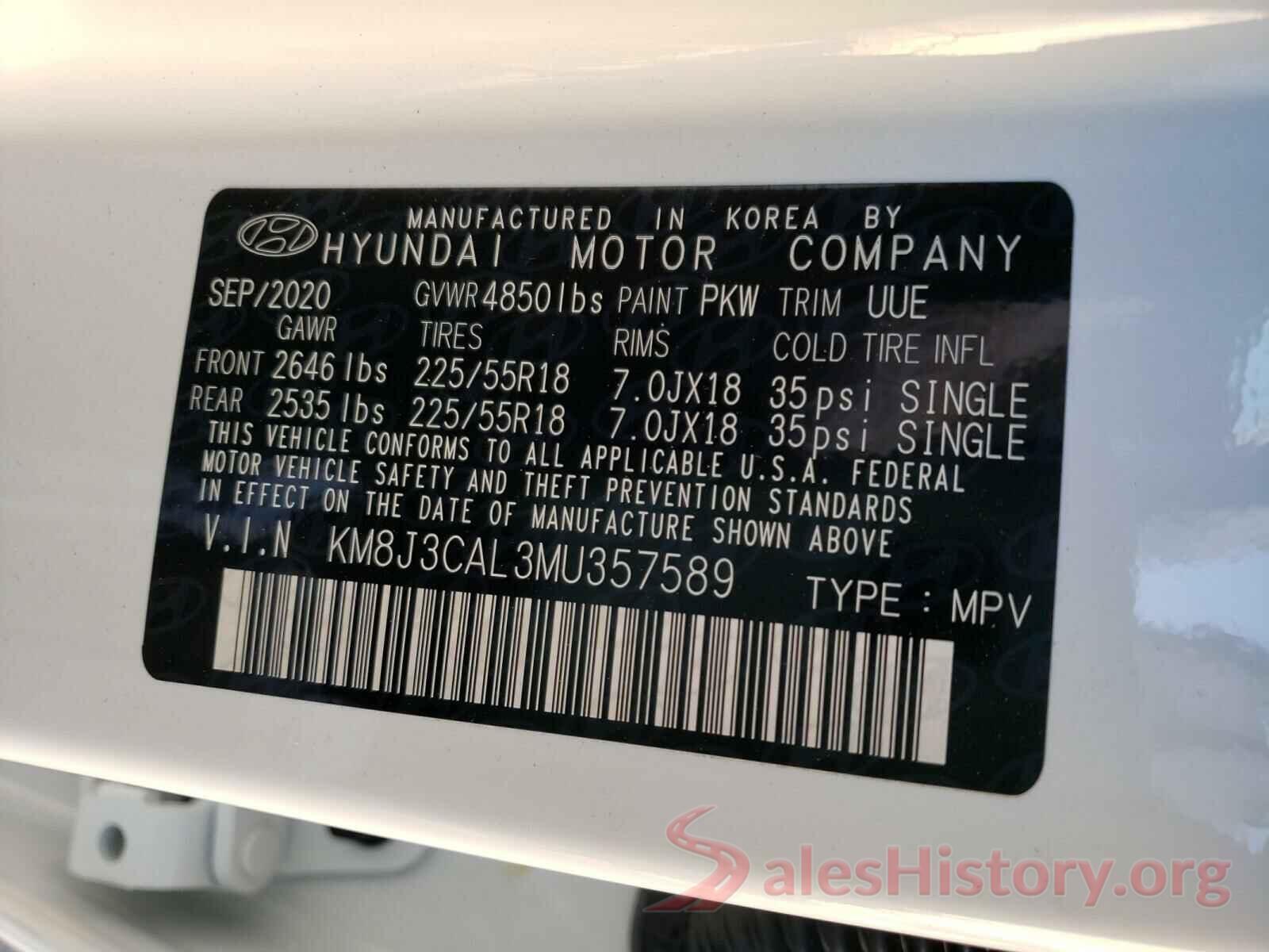 KM8J3CAL3MU357589 2021 HYUNDAI TUCSON