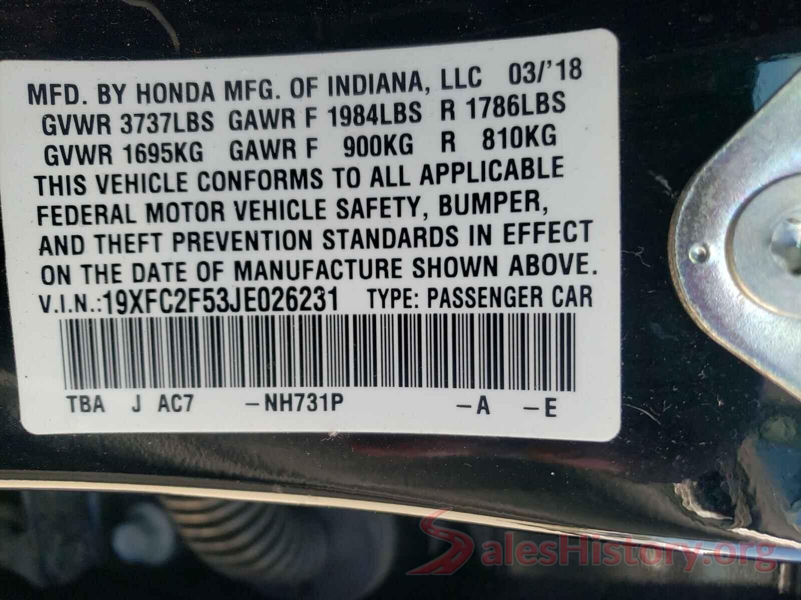 19XFC2F53JE026231 2018 HONDA CIVIC