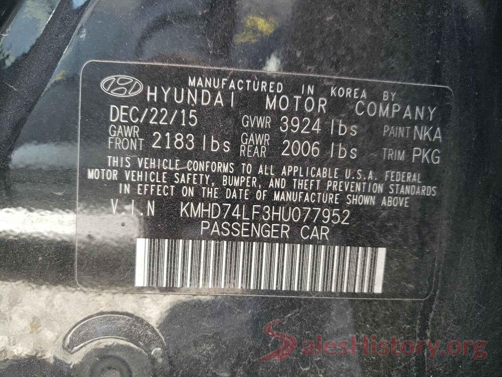 KMHD74LF3HU077952 2017 HYUNDAI ELANTRA