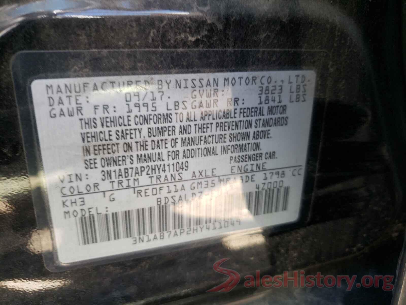 3N1AB7AP2HY411049 2017 NISSAN SENTRA