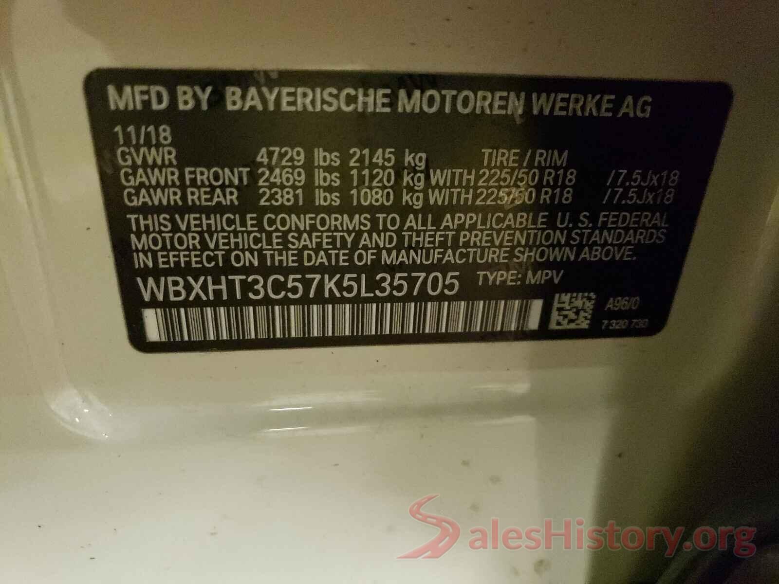 WBXHT3C57K5L35705 2019 BMW X1