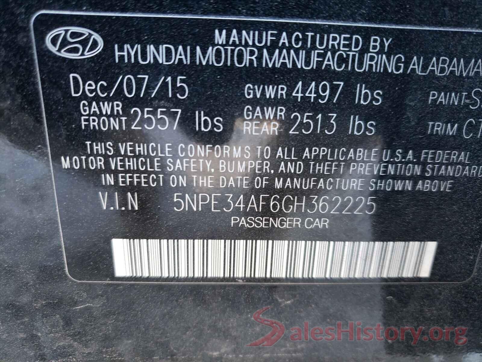 5NPE34AF6GH362225 2016 HYUNDAI SONATA