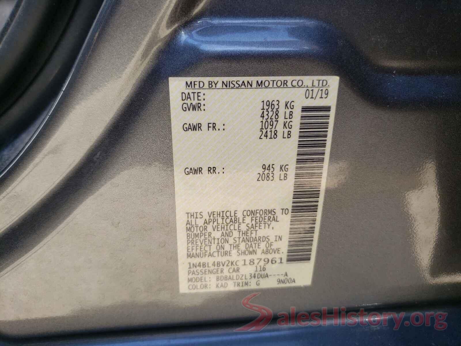 1N4BL4BV2KC187961 2019 NISSAN ALTIMA