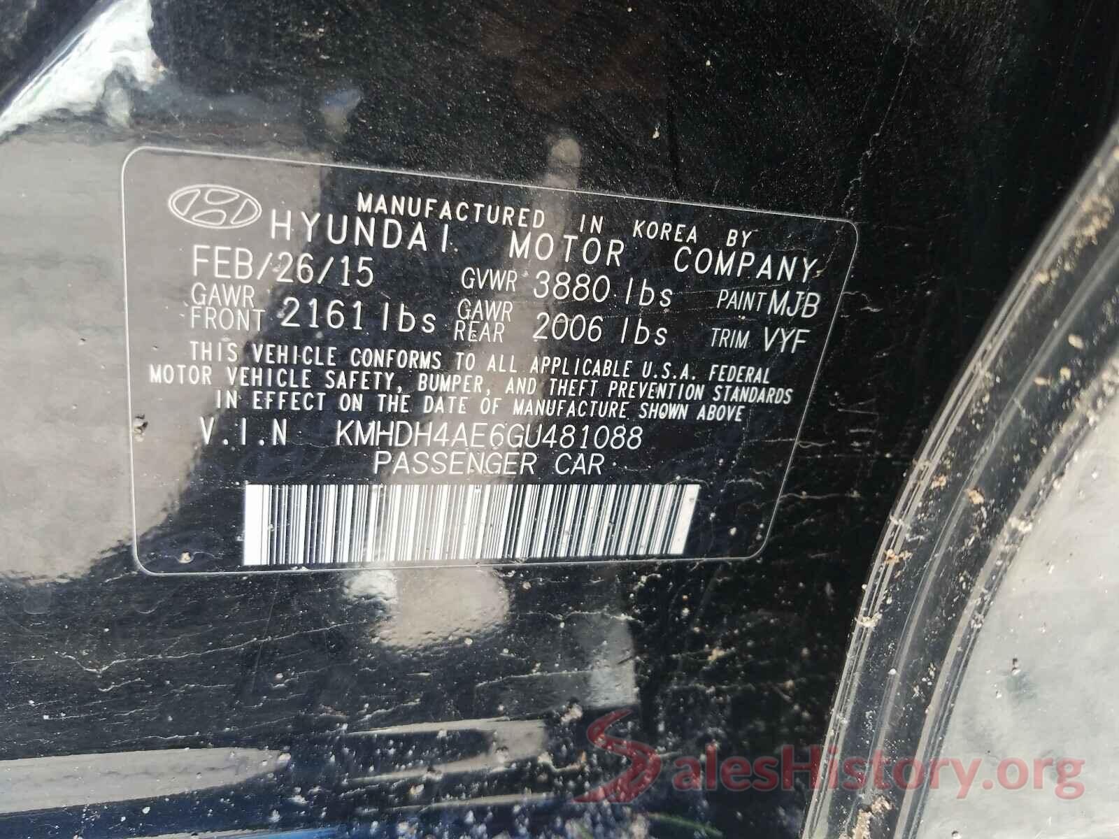 KMHDH4AE6GU481088 2016 HYUNDAI ELANTRA