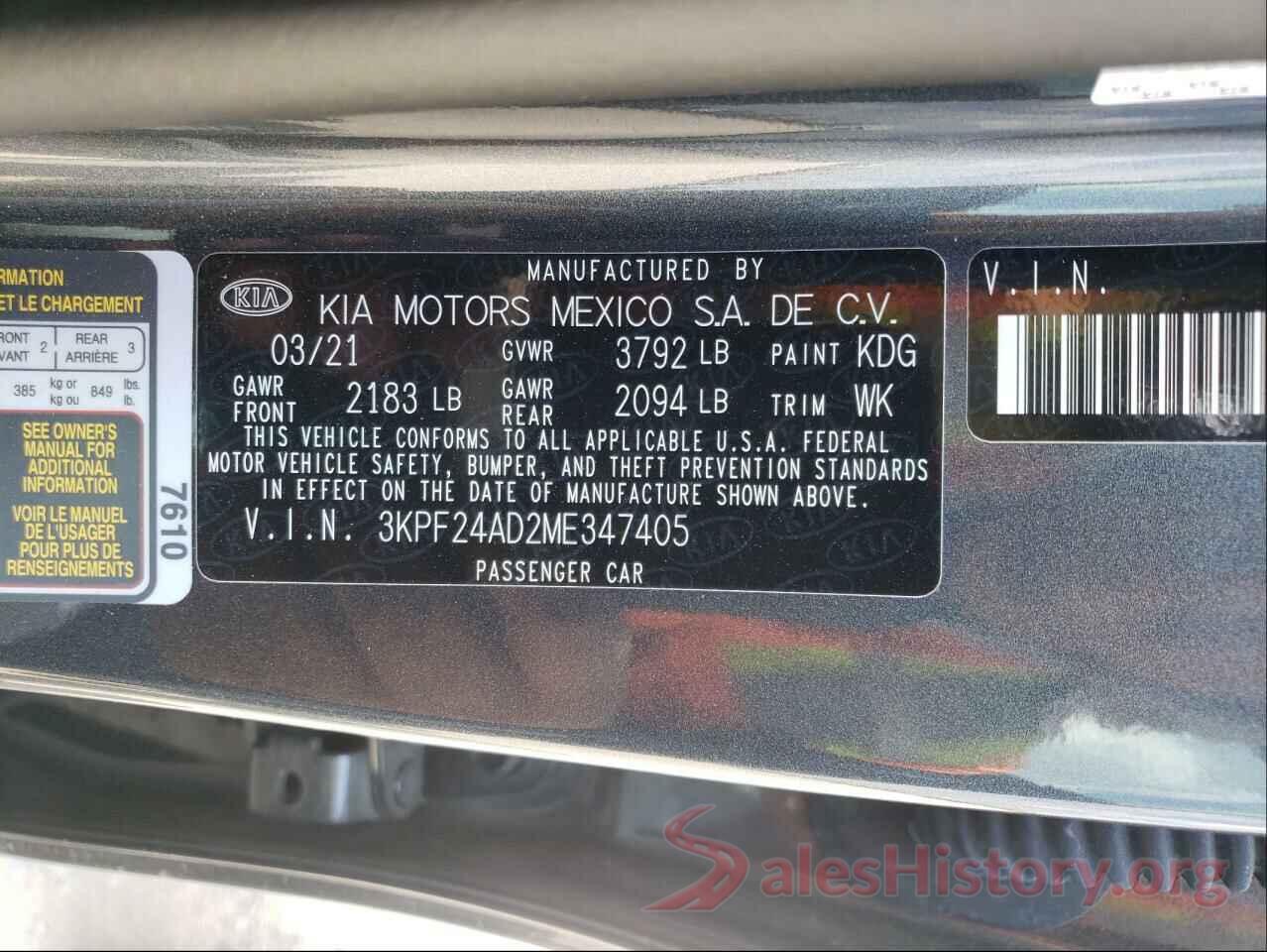 3KPF24AD2ME347405 2021 KIA FORTE