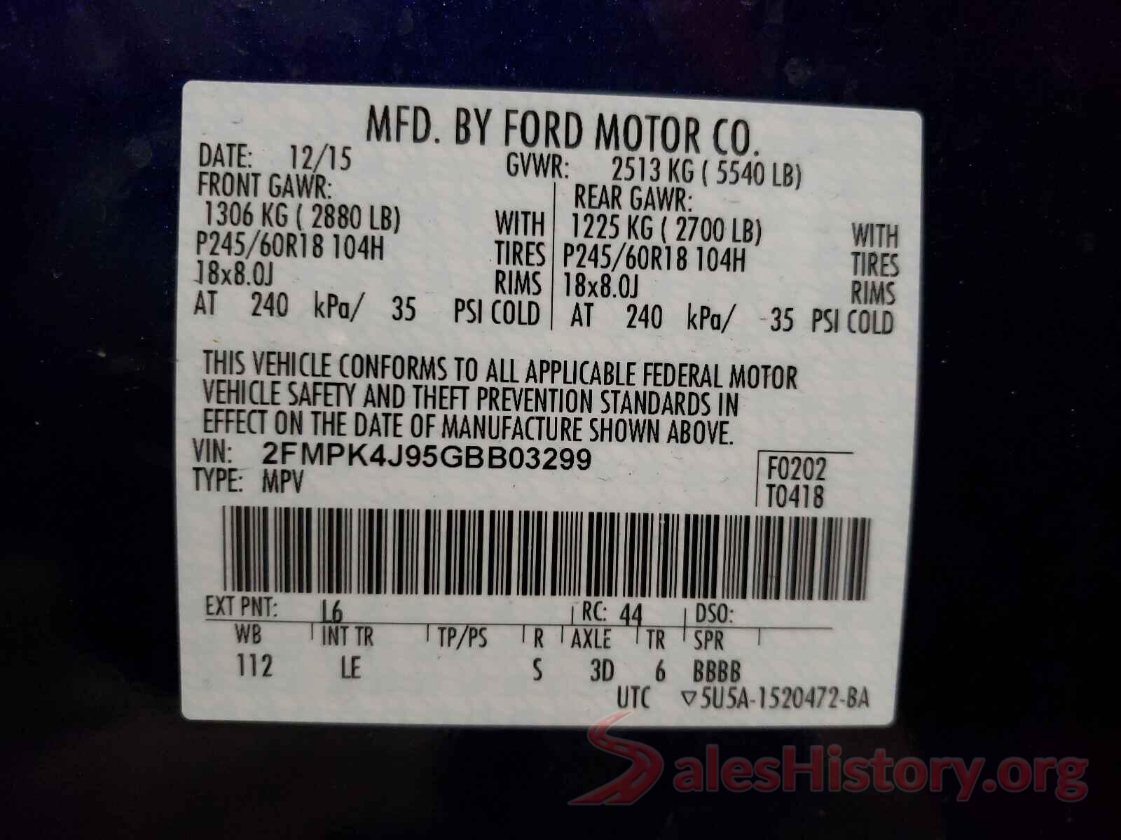 2FMPK4J95GBB03299 2016 FORD EDGE