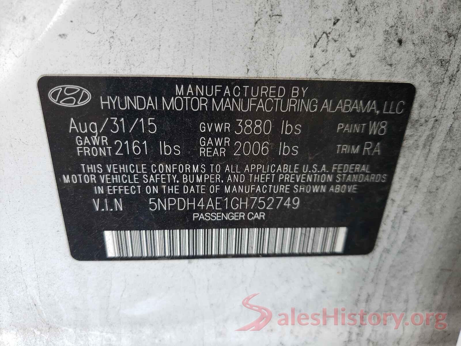 5NPDH4AE1GH752749 2016 HYUNDAI ELANTRA