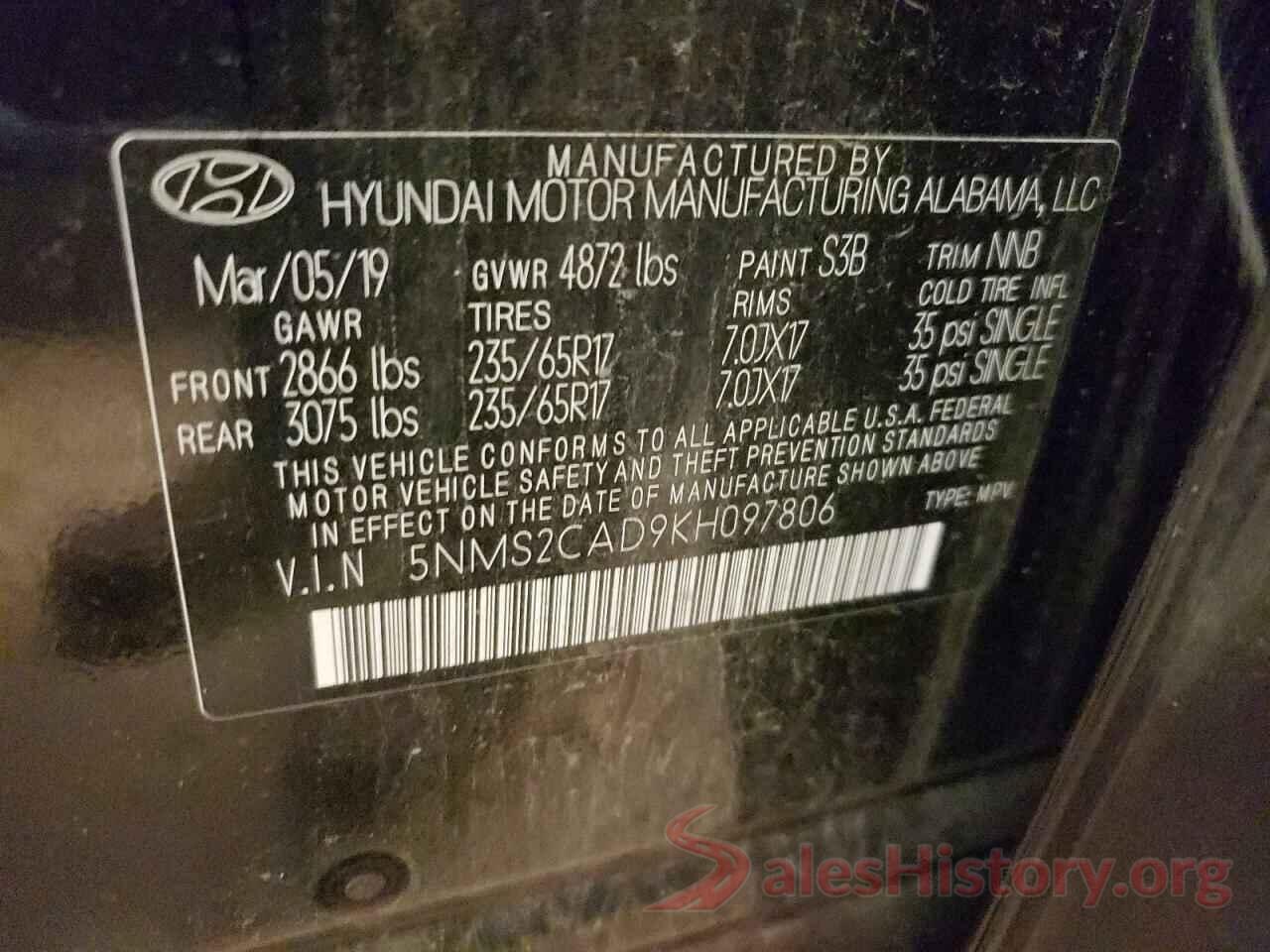 5NMS2CAD9KH097806 2019 HYUNDAI SANTA FE